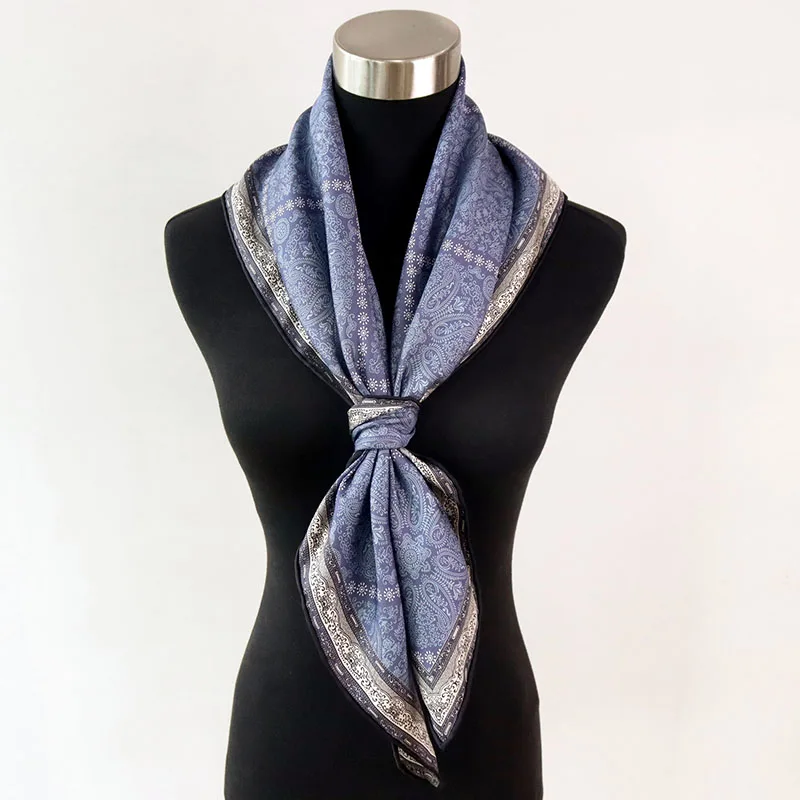 Thicken 100% Silk Scarf Shawl Cape Double Sided Paisley Printed Head Silk Scarf for Hair Wrapping 35