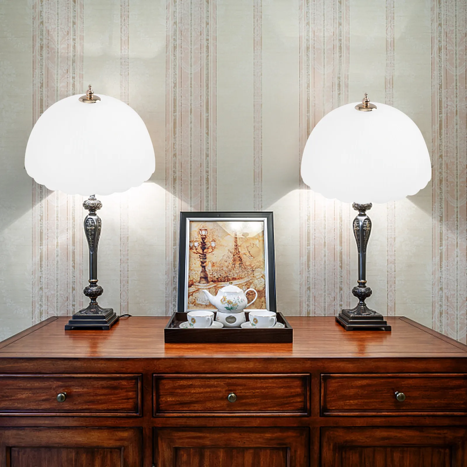 Frosted Watermelon Grain Lampshade for Household Users to Keep Lamps Clean White Glass with Bracket