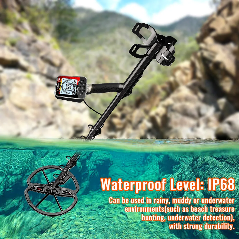 Full Perspective Waterproof Metal Detector W55 Long Range for Treasure Hunting Gold Silver Copper Detection Max 1-3 Meters Depth