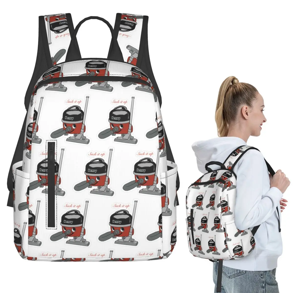 Henry Hoover Suck It Up Sticker Backpack Student BookBag Children School Bag Laptop Shoulder Bags Men Women