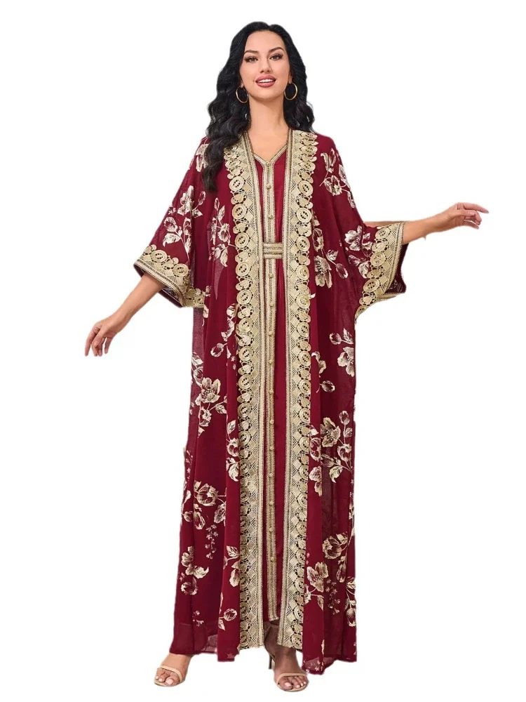 Eid Muslim Suit Women Party Dresses Jalabiya Sashes Vestidos Ramadan Abayas Morocco Dubai Kaftan Islam 2 Piece Set Long Robe