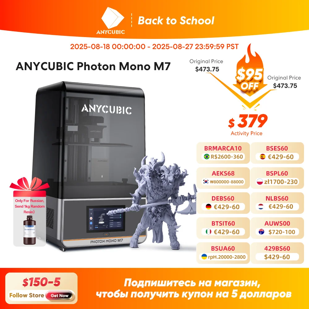 

ANYCUBIC Photon Mono M7 14K MSLA 10 дюймов 14K ЖК-дисплей 3D-принтер Смола 3D-принтер Скорость печати до 150 мм/ч Размер 223*126*230 мм