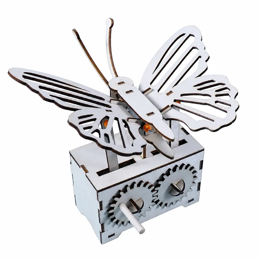 DIY Wooden Hand Crank Flying Butterfly Model STEM Science Experiment Kit Educational Physics Toy for  Students School Gift Box