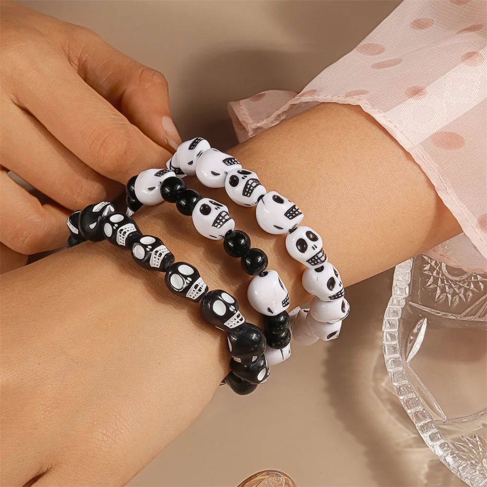 Aihua Punk Halloween Schädel Kürbis Armbänder für Frauen Männer Hip Hop Perlen Armbänder & Armreifen Halloween Schmuck Geschenke – Detail 10