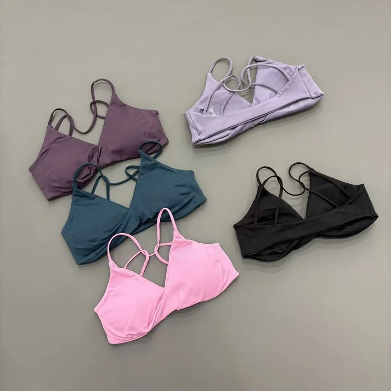 HISTELLO Vision Sports Bra Women Yoga Wireless Triangle Cross Back Twist Front Padded Bralette Soft Breathable Fitness Underwear