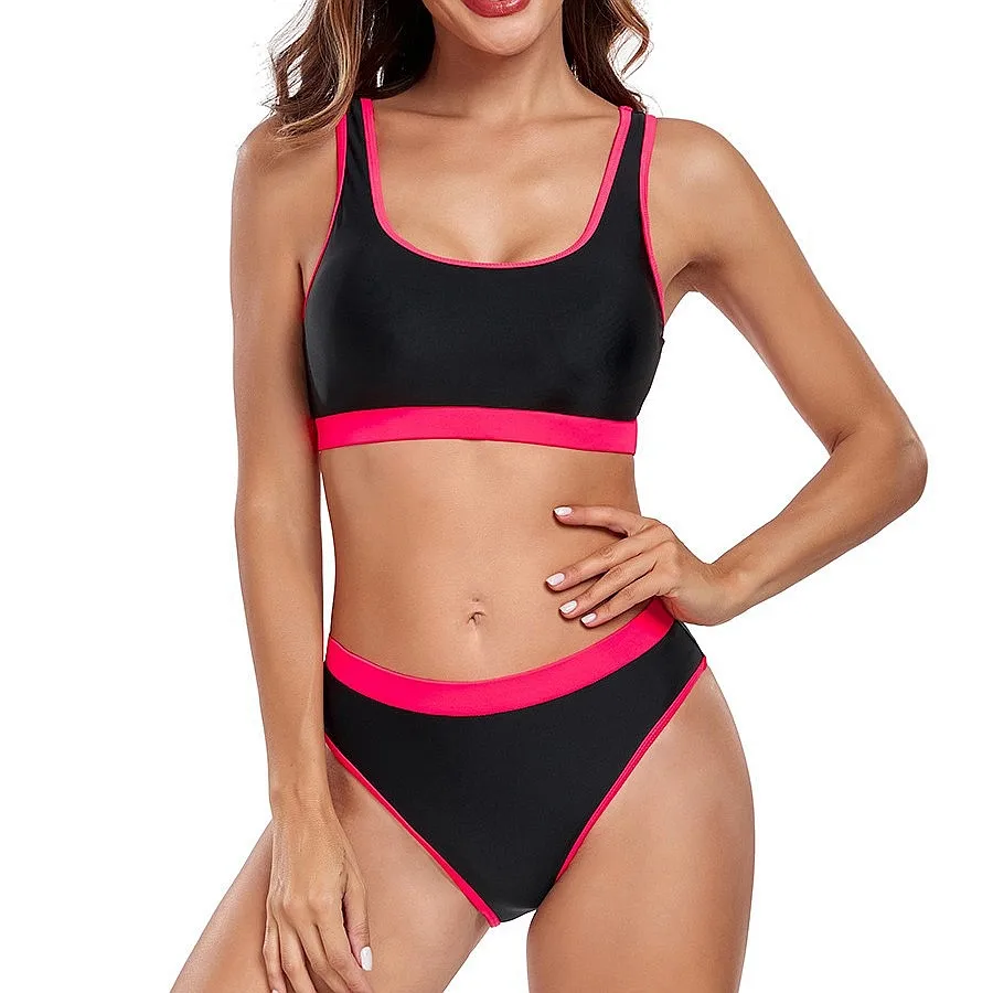 

2026 New Sexy Split Sport Bikini Set Women Push Up Color Block Swimwear