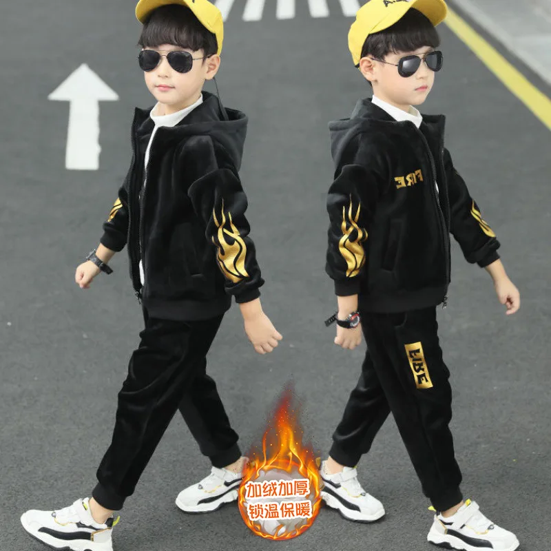 

Boys Coat +Trousers Cotton Kids Sport Suits 2PCS/Set 2023 Black Spring Autumn School Teenagers Tracksuit Children Sets