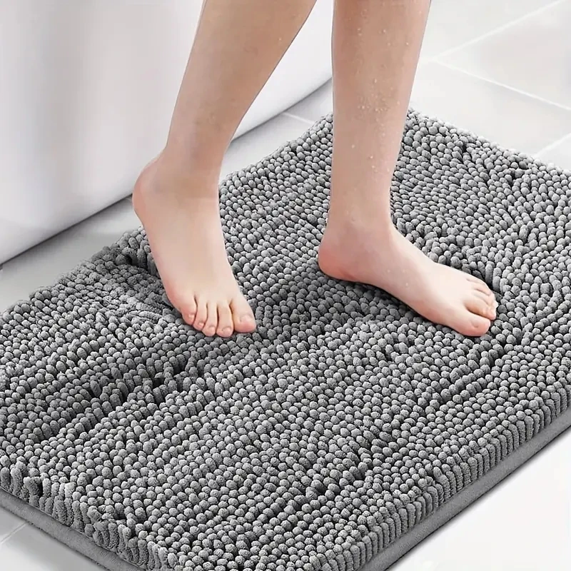 Chenille Absorbent Soft Plush Bathroom Mats Are Machine Washable, Non-Slip Bathroom Rugs For Bathtubs And Showers