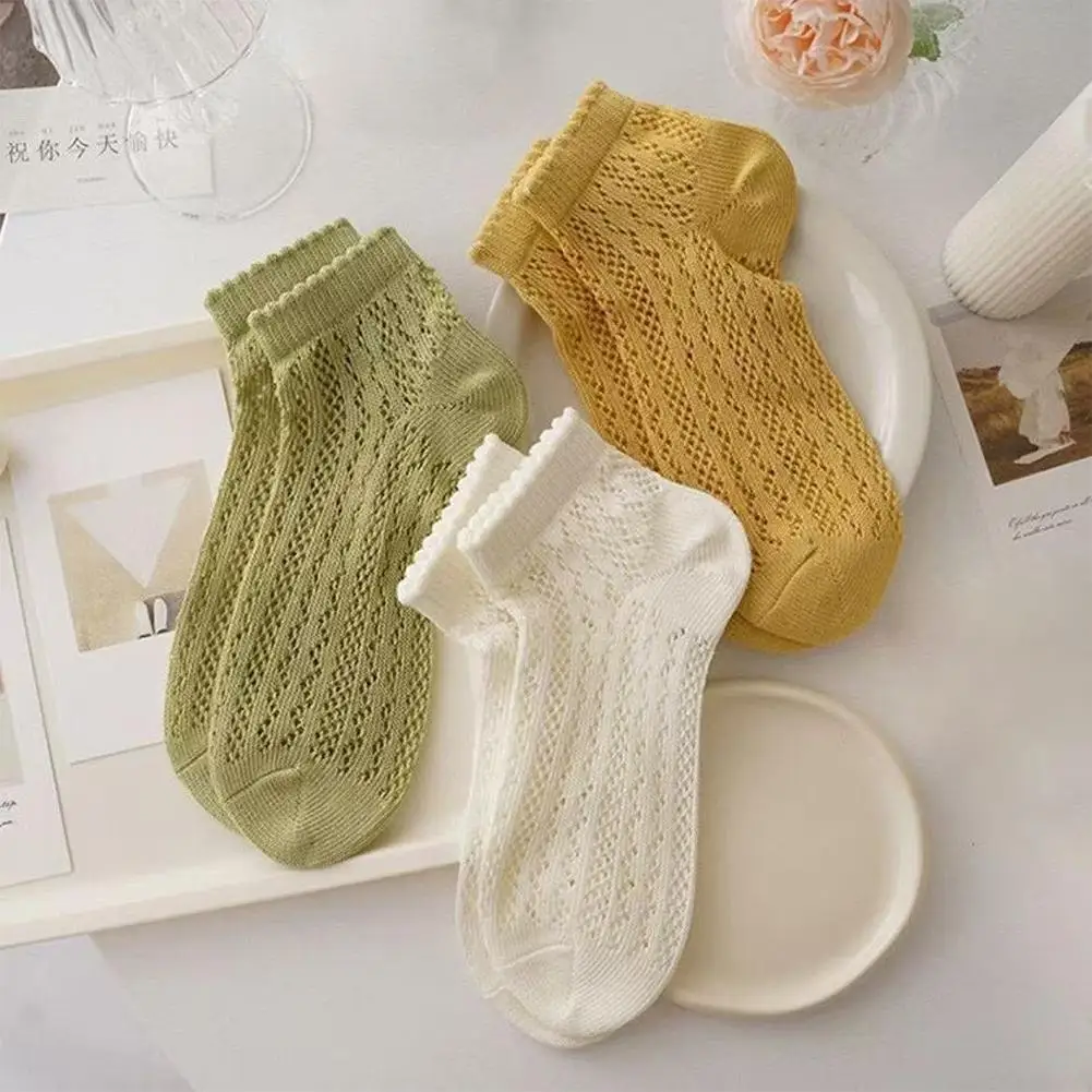 Breathable Mesh Women's Socks Summer Thin Hollow Out Short Socks Princess Ruffled Ankle Socks Solid Color Japanese Style Meias image 6