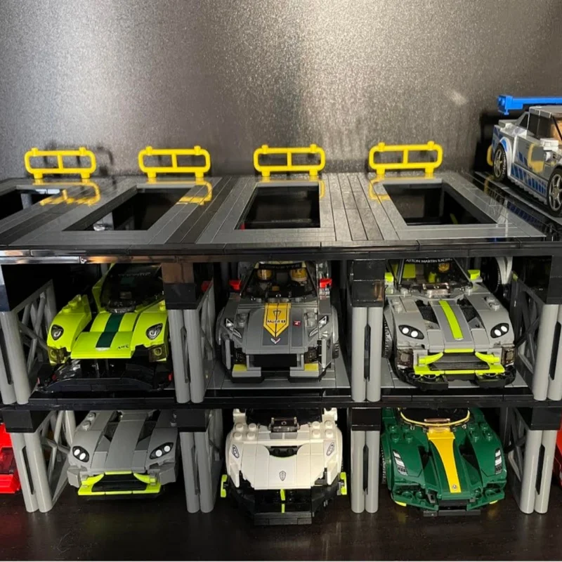 

MOC technology building blocks, eight-slot racing car garage and parking lot assembly toy model set, children's gift