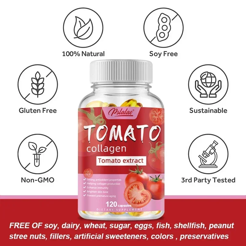 Collagen capsules with vitamins and tomato extract, dietary supplement