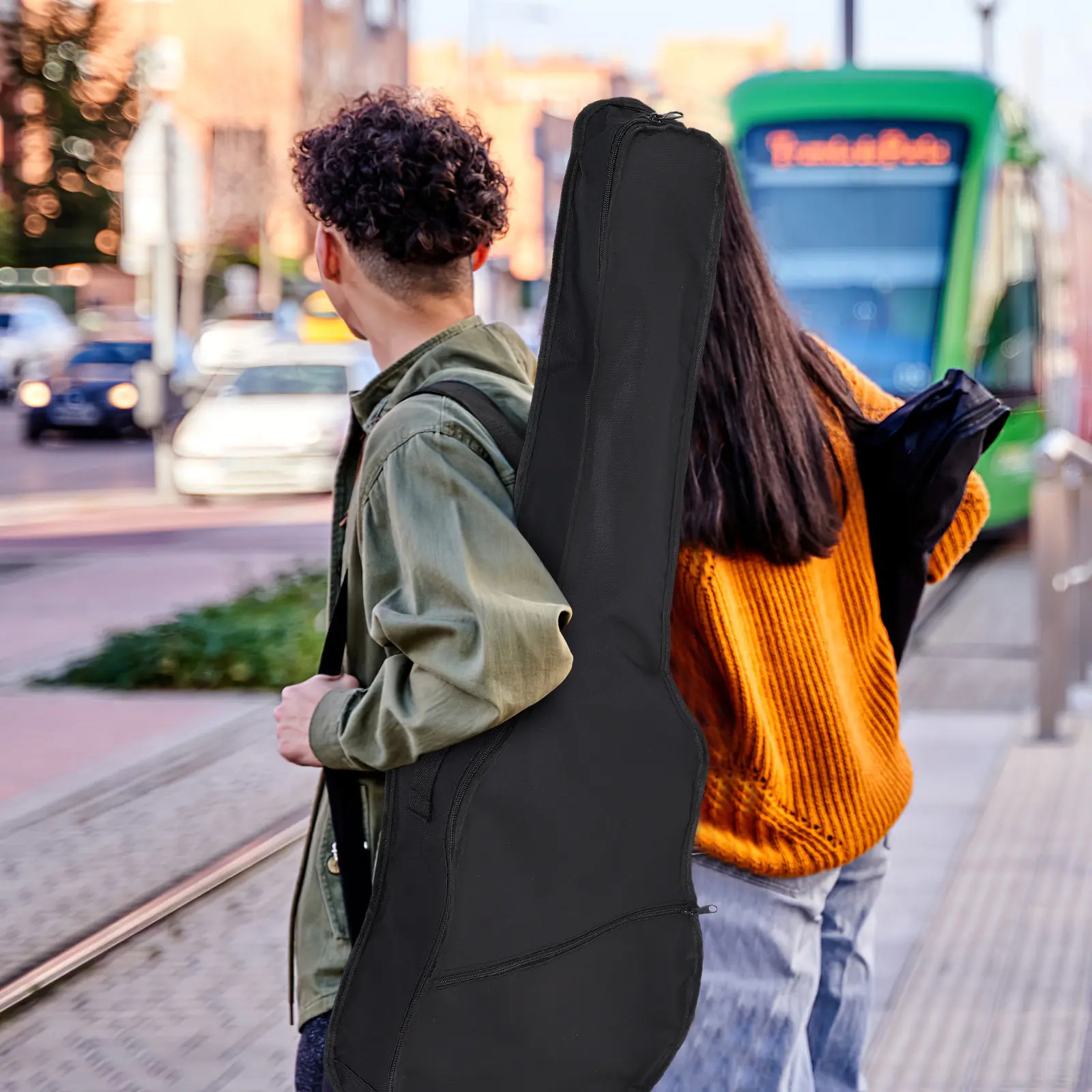 38 Inch Waterproof Guitar Case Bag Oxford Fabric Material Large Front Zip Pocket Side Zipper with Dual Sliders Sturdy Build Can