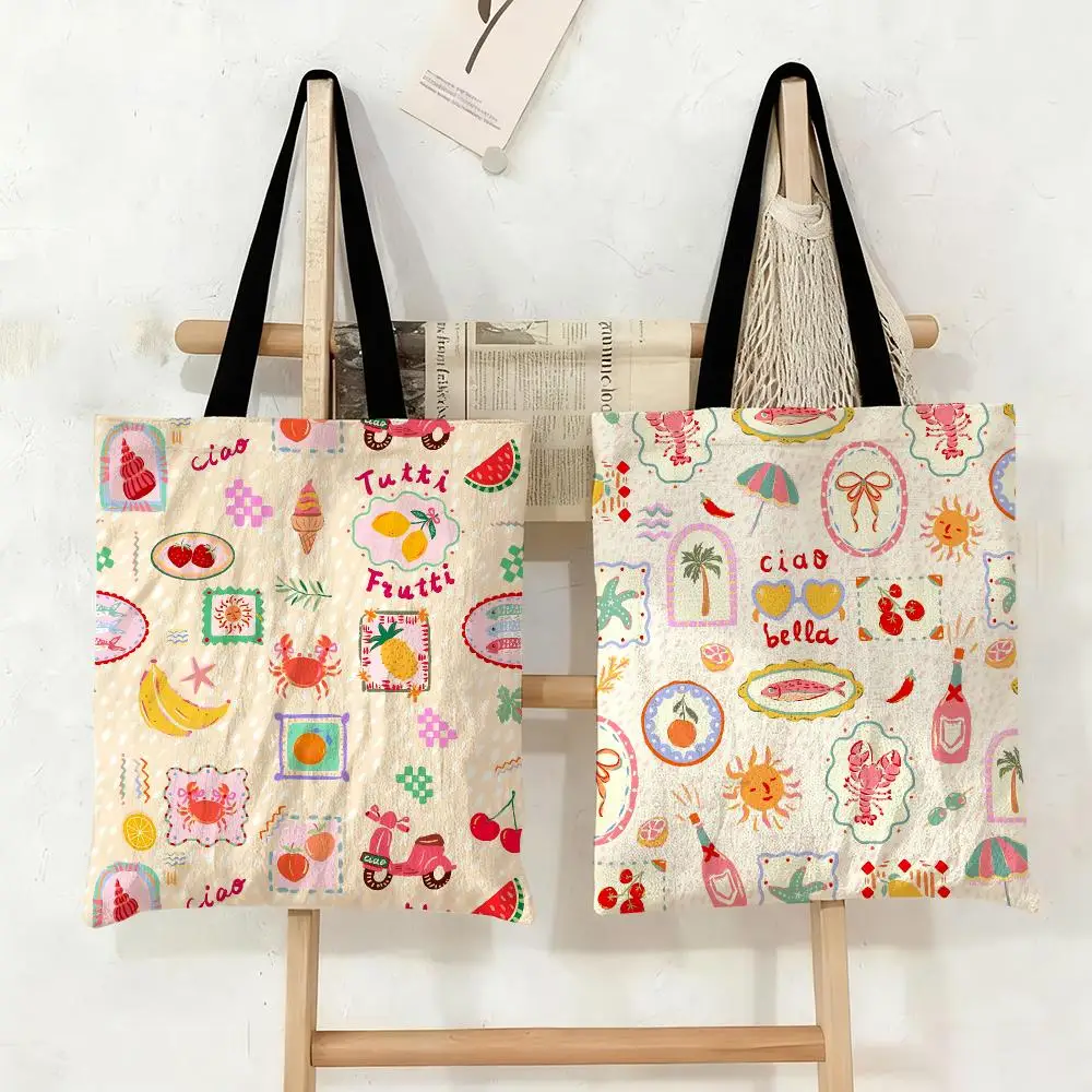 Italian Charm Simplicity Storage Bags Large Eco Friendly Capacity Canvas Shopping Bag Shoulder Handbag Daily Use