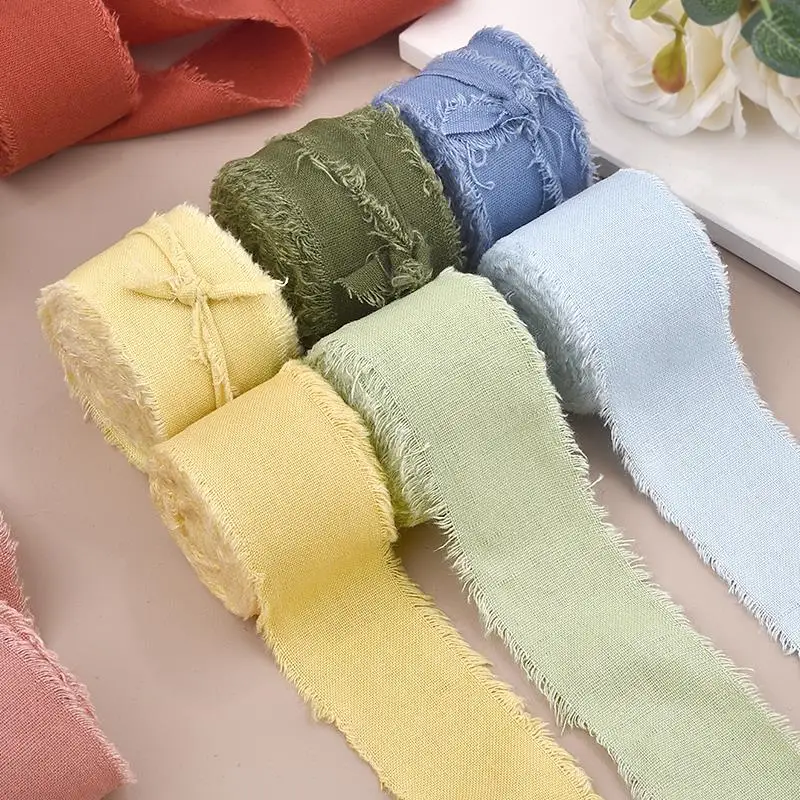 4CMx5M Linen Ribbon Frayed Cotton Linen Ribbon Fabric Craft For Gift Wrapping Wedding Invitations Bridal Bouquets Decoration