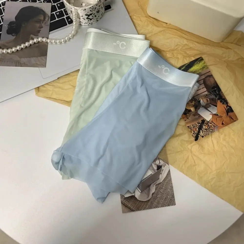 

Solid Color Mid Waist Ultra Thin Boxer Briefs Breathable Cool Feeling Underwear for Men Quick Dry Summer Ice Silk Boxers Daily