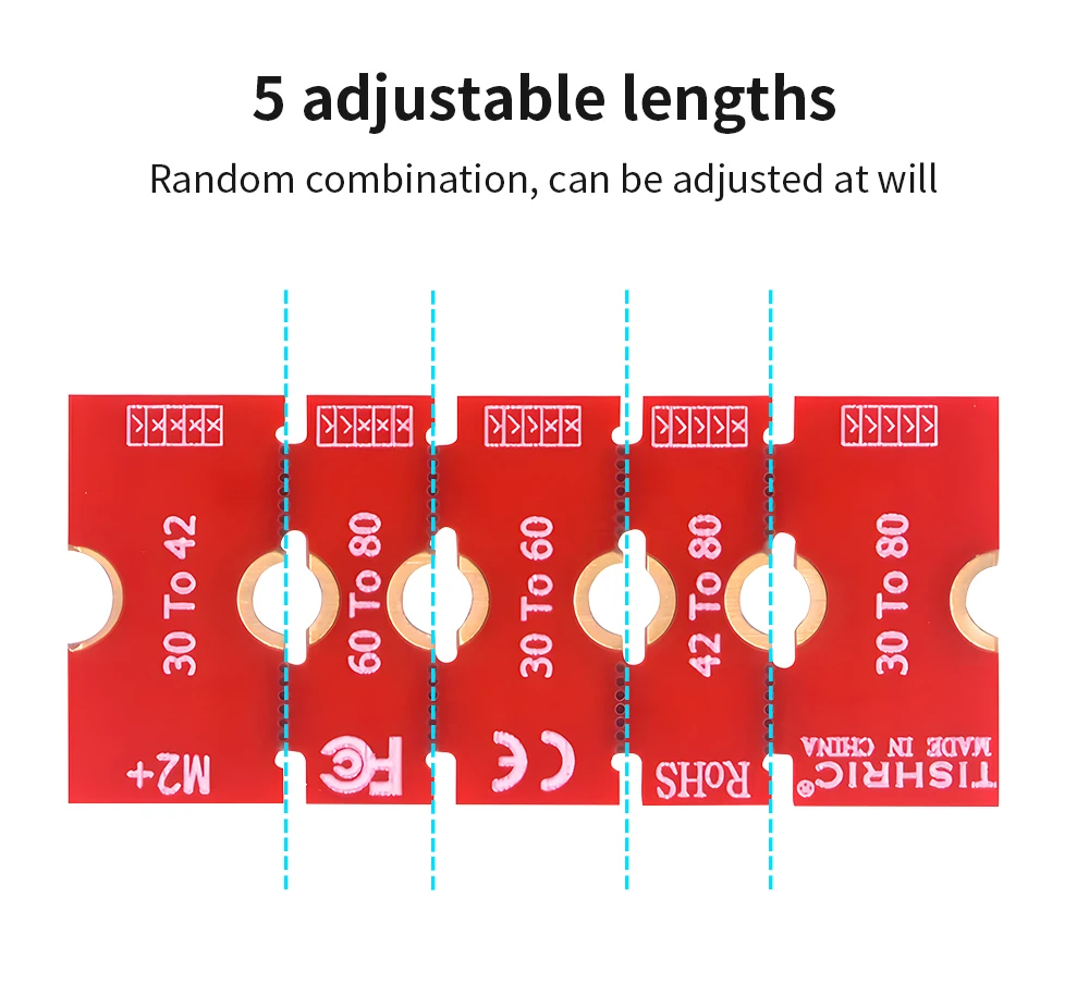 TISHRIC M2 2230 2242 2260 2280 SSD-Erweiterungsplatinen-Adapter M.2 NGFF NVME Länge verlängern Adapter Halterung Karte 5 einstellbare Längen – Detail 3