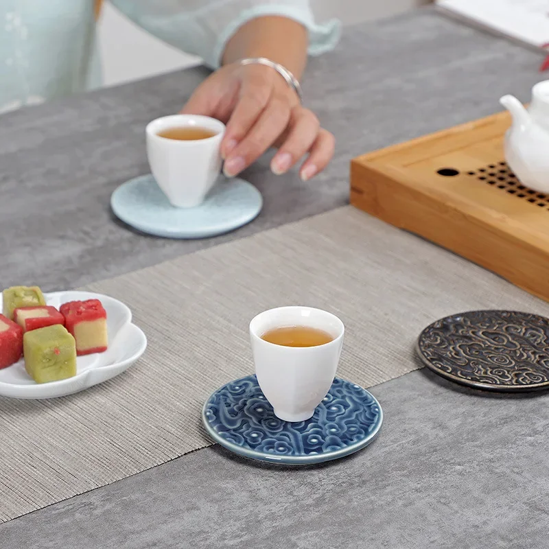 Coaster Small Ceramic Tea Cup Support Tea Ceremony Kung Fu Tea Set Insulation Pot Dining Mat Chinese Style Tea Utensils Coasters