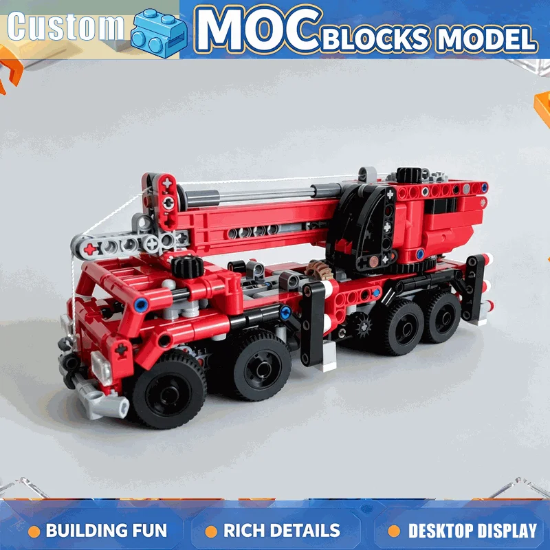 557PCS Compact Red Mobile Crane Building Blocks DIY Assembly Engineering Vehicle Model Mechanical Construction Collection Gift