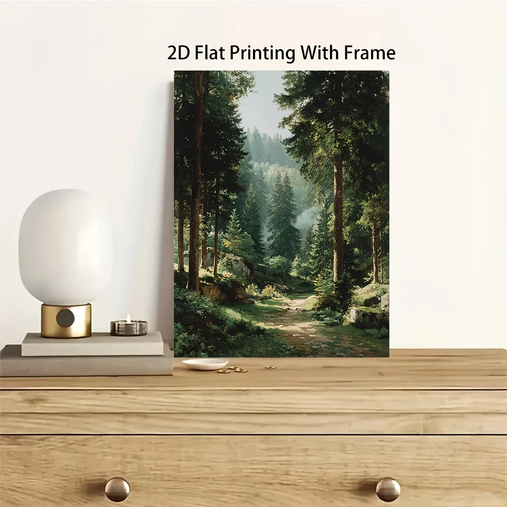 (No frame)2D Flat, 1pc Modern Wood Framed Forest Path Oil Painting - Rustic Woodland Trees Landscape Suitable for Bedroom, Of