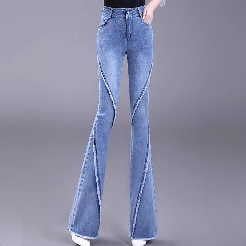

Faionable High Waist Bell Bot Jeans Women's Early Autumn New Sle Diamond Embellied Bootcut Pants Long Jeans