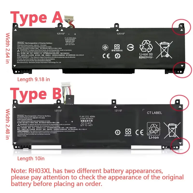 RH03XL 11.4V 45Wh Laptop Battery for HP ProBook 430 440 445 450 630 640 650 G8 Series HSTNN-IB9Q HSTNN-OB1T HSTNN-DB0B HSTNN-UB7