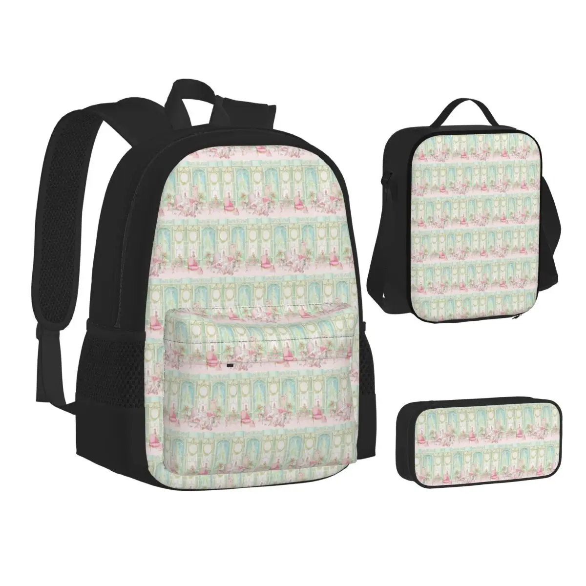 

Marie Antoinette The Pink Room Backpacks Students Bookbag School Bags Kids Rucksack Lunch Bag Pen Bag Three-Piece Set
