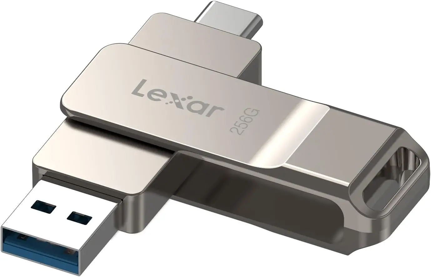 

256GB USB-C Flash Drive with Swivel Design, Dual USB 3.2 Gen 1, Metal Housing in Champagne Silver