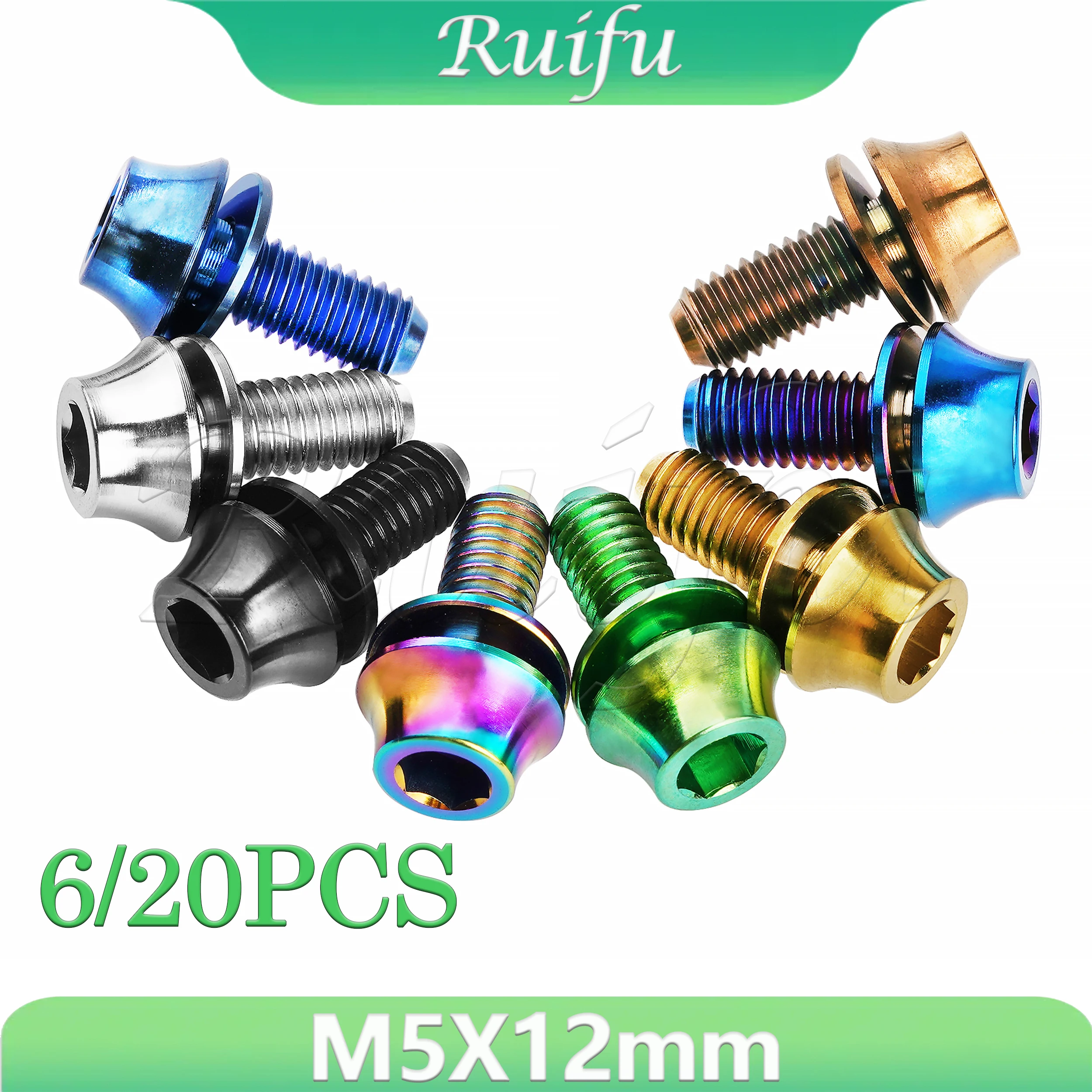

Ruifu Titanium Bolt 6/20PCS M5x12mm Round head Bicycle Bottle Cage Bolts MTB Road Bike Water Holder Fixed Screw Accessories