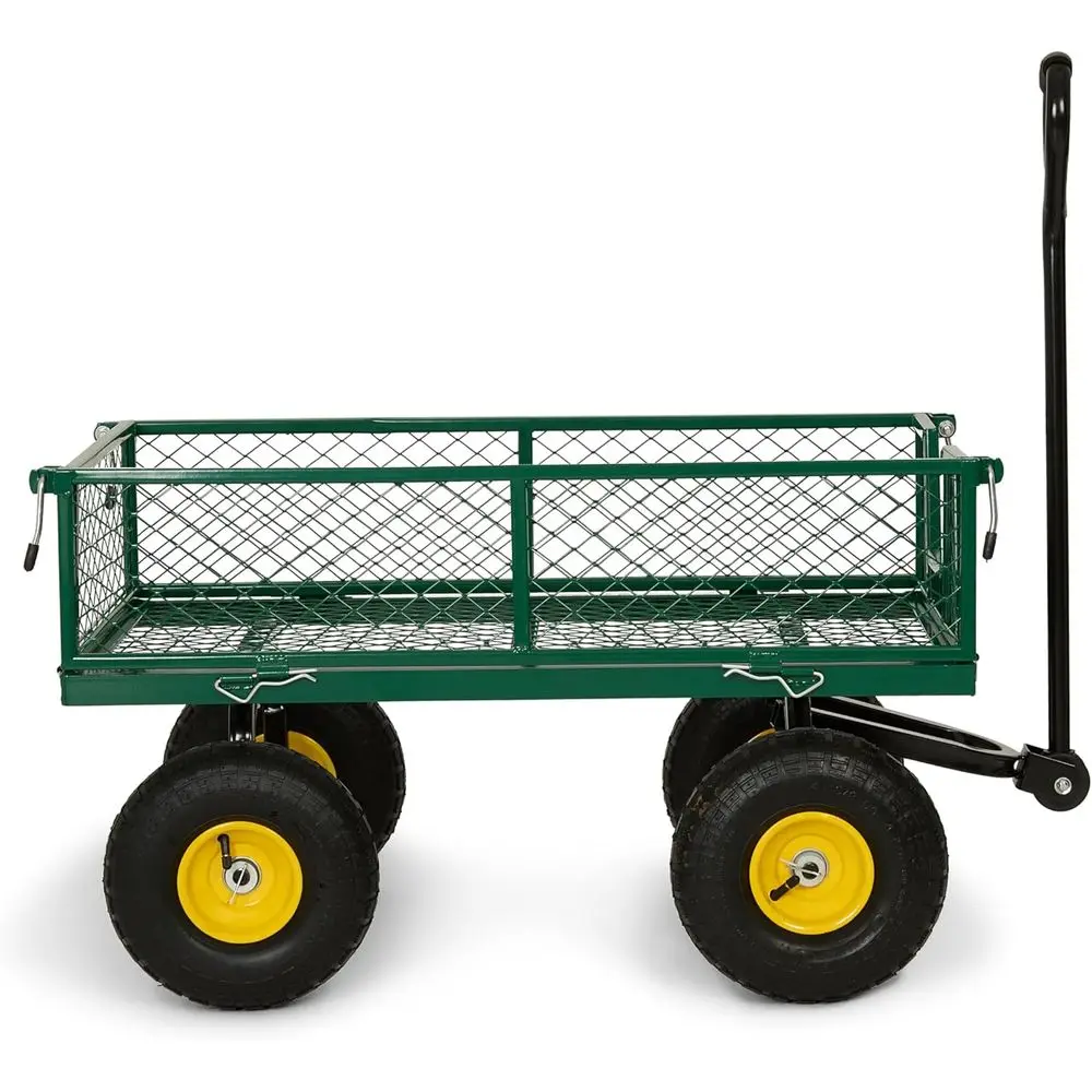 

Садовая тележка Backyard Exprions Heavy Duty, грузоподъемность 400 фунтов, с откидными сетчатыми бортами, стальной кузов с порошковым покрытием, пневматические колеса