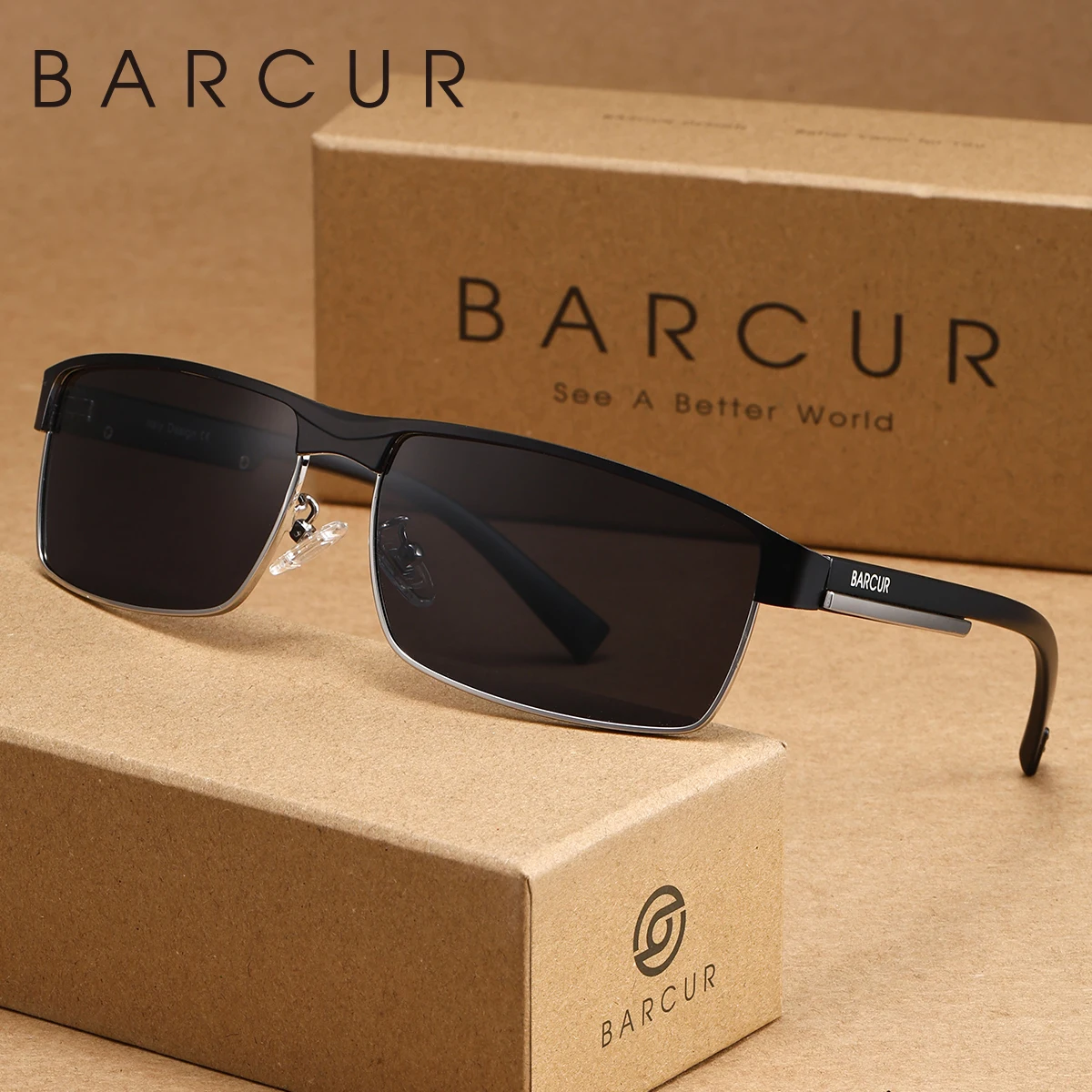 BARCUR 1PCS 여성용 편광 선글라스 박스 메탈 프레임 대학 스타일 남성용 안경 운전 사진 촬영 휴가 선물 선택