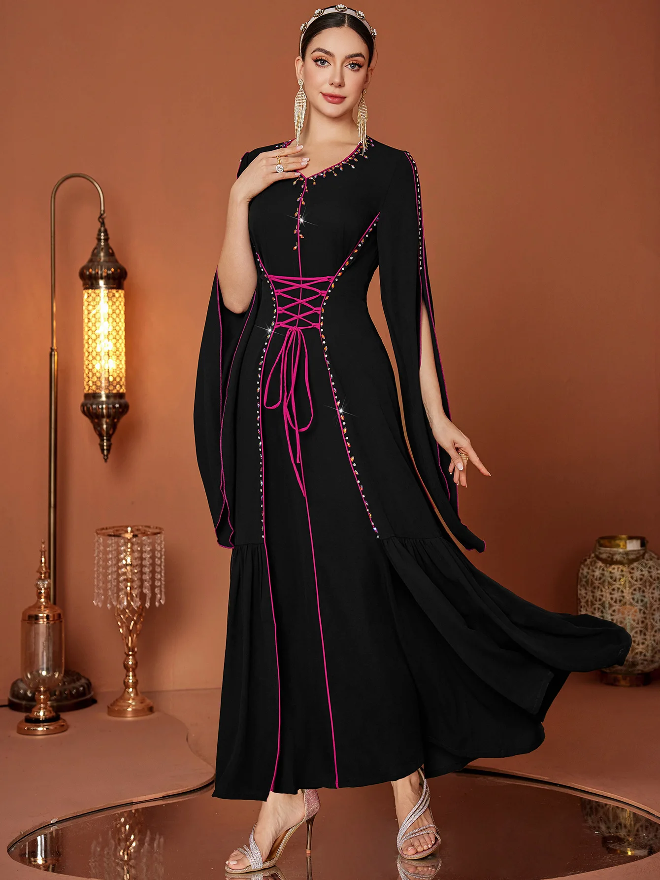 Eid Abito musulmano donna Abaya fasciatura di diamanti Abiti lunghi Abiti Largos Party caftano Jalabiya Ramadan dubai Arabo Robe 2025