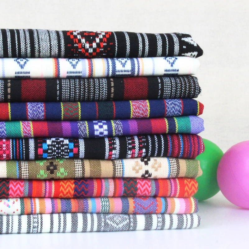 Bohemian Fabric Striped Jacquard Geometric Yarn Dyed Polyester Cotton Blend for Sewing Cape Turban by Half Meter