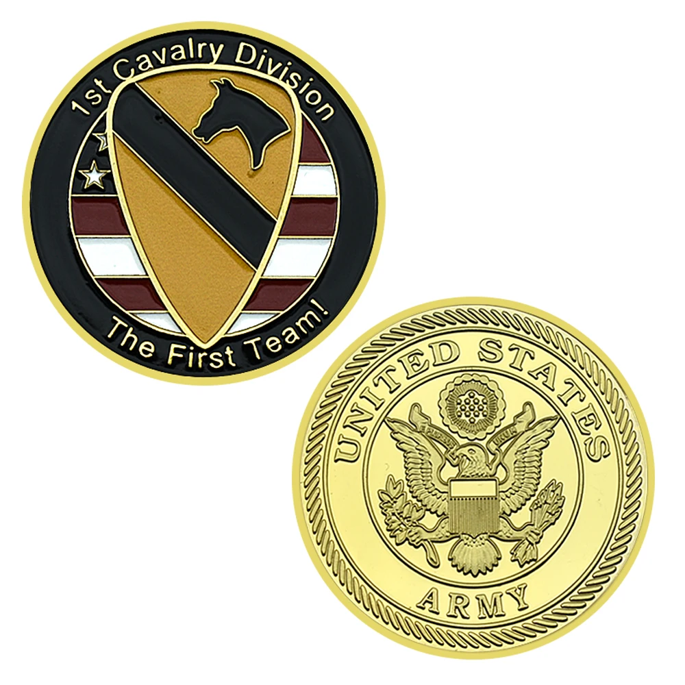 US Army 1st Cavalry Division Commemorative Coin The First Team Gold Plated Metal Challenge Coin Collection Gift