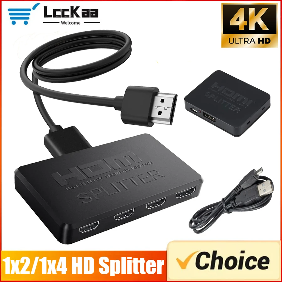 4K 2K HDMI-compatible Splitter 1 in 4 Out 1x4 HDTV Switch HDMI-compatible Adapter HD Video Switcher for Xbox PS4 DVD PC Laptop