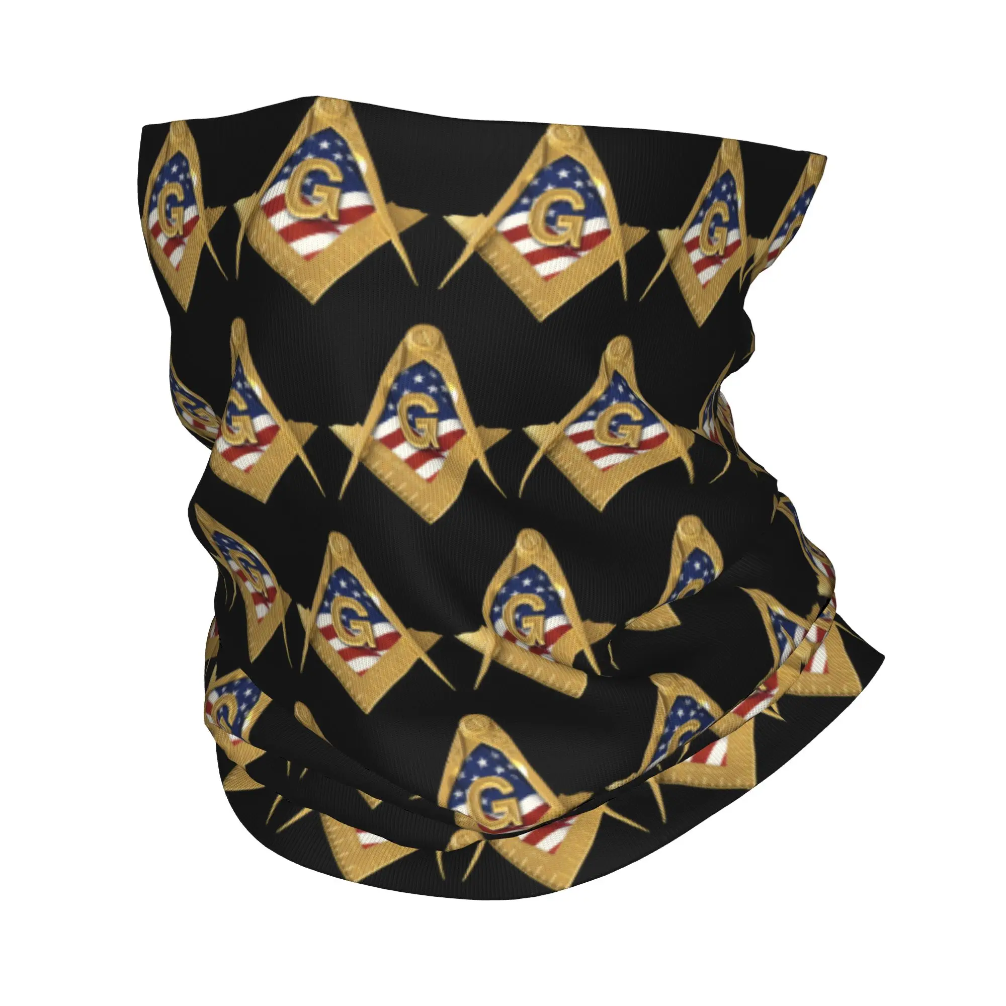 American USA Flag Square And Compass Masonic Freemason Bandana Neck Gaiter Windproof Face Scarf Cover Headwear Tube Balaclava
