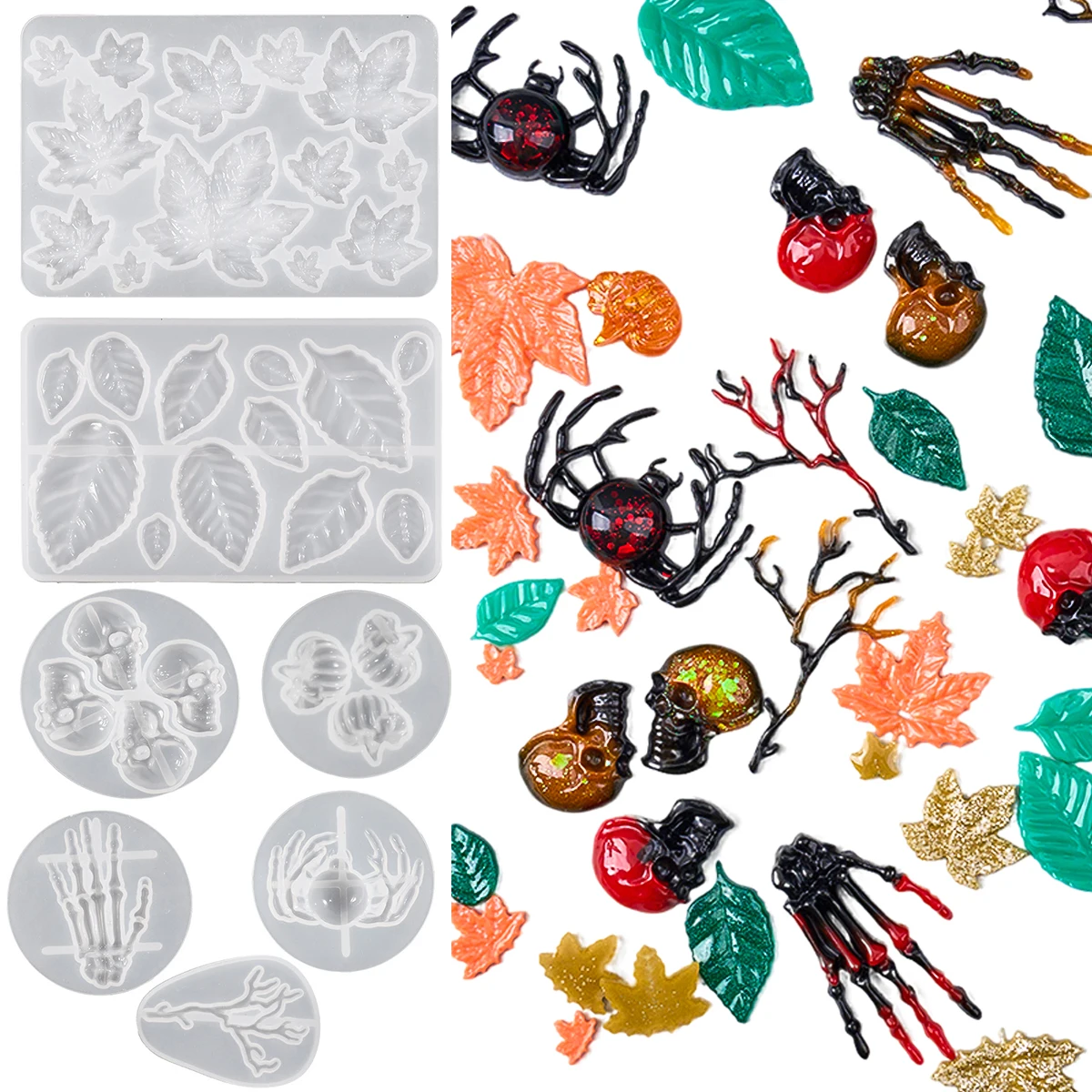 Halloween Skeleton Hands Bone Silicone Mold DIY Handmade Pumpkin Leaves Claws Skull UV Epoxy Resin Mold Party Ornaments Craft view 2