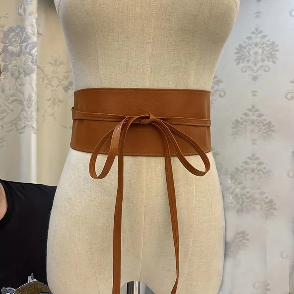 

Fashion Bowknot Wrap Boho Belt PU Black Corset Waspie Belt Faux Leather Wide Corset Belt Women