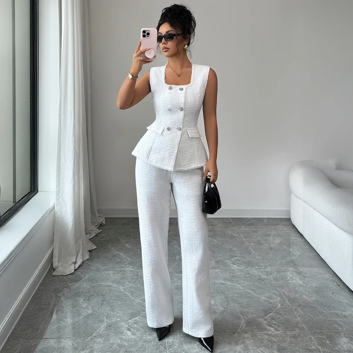 Elegant High-end Square-neck Buttoned Vest And Trousers Women's Suit 2026 Fall/winter Dresses For Women Y2k、 Elegant Outfits