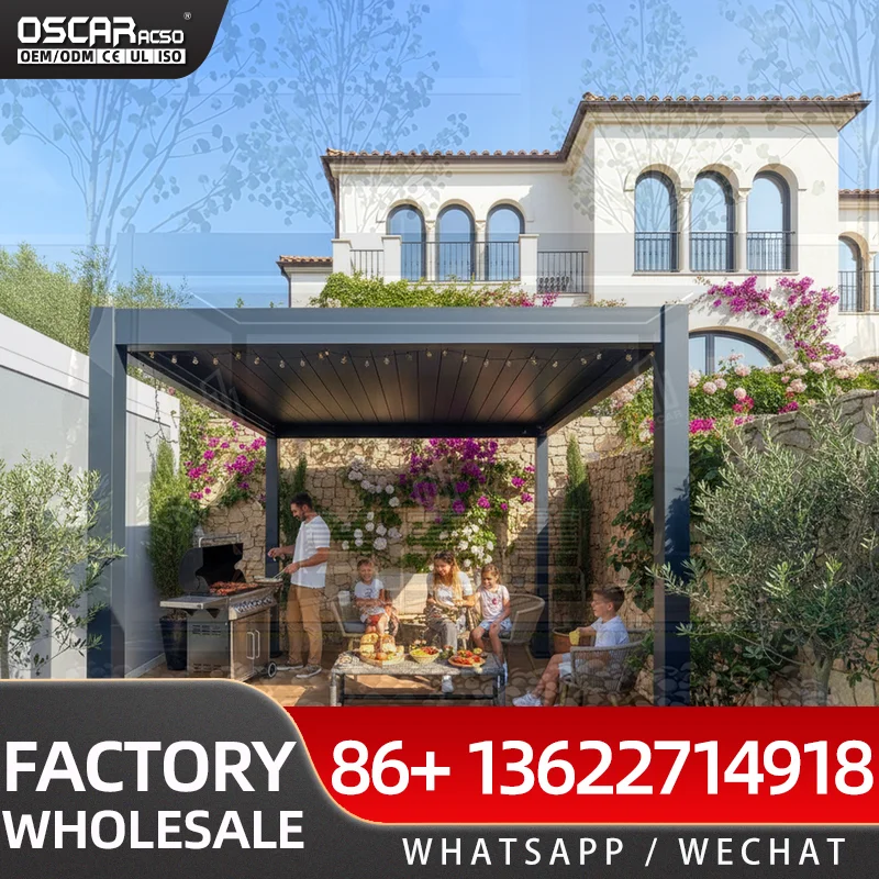 DIY Outdoor Aluminum Alloy Louvered Electric Gazebo Pergola for Garden Restaurant 4X4 3X4 5X3 pergola view 2