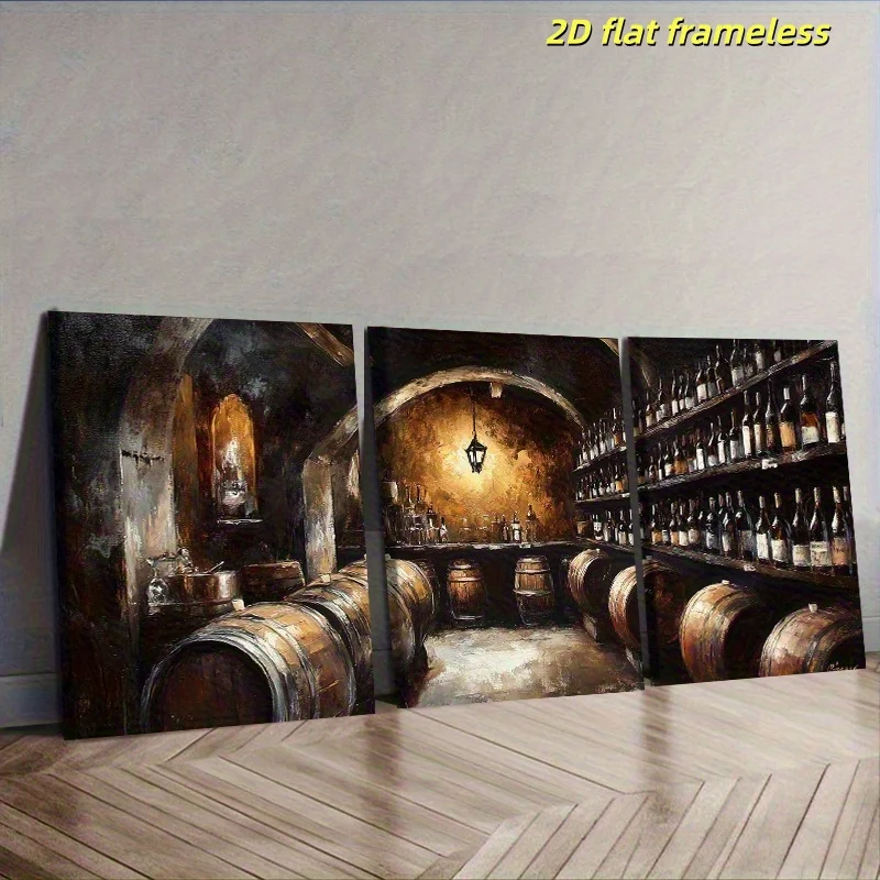 3 pieces of wine cellar art canvas posters, perfect for wall decoration in offices, bathrooms, living rooms, bedrooms, cafes, re