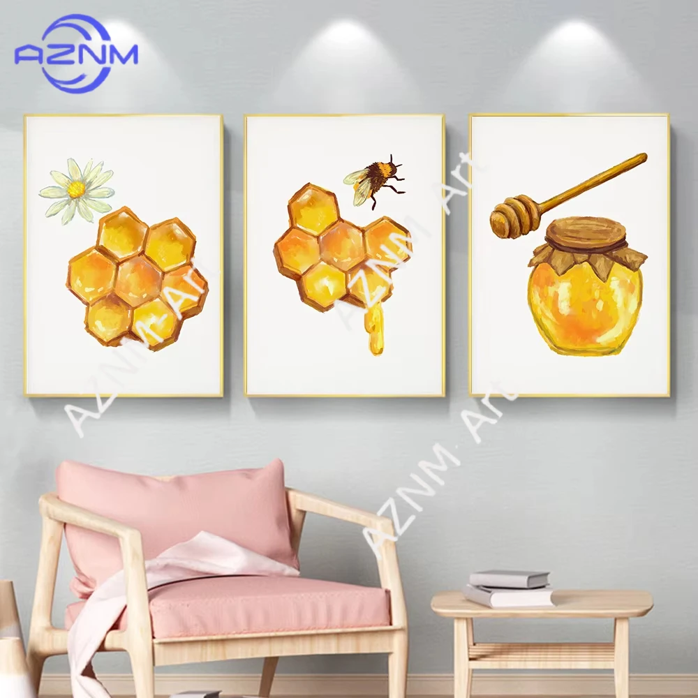 1/3pcs  Bees Print Natural Poster Insects Chinese Honey Bee Wall Art Canvas Painting Yellow Toned Bee Wall Decor