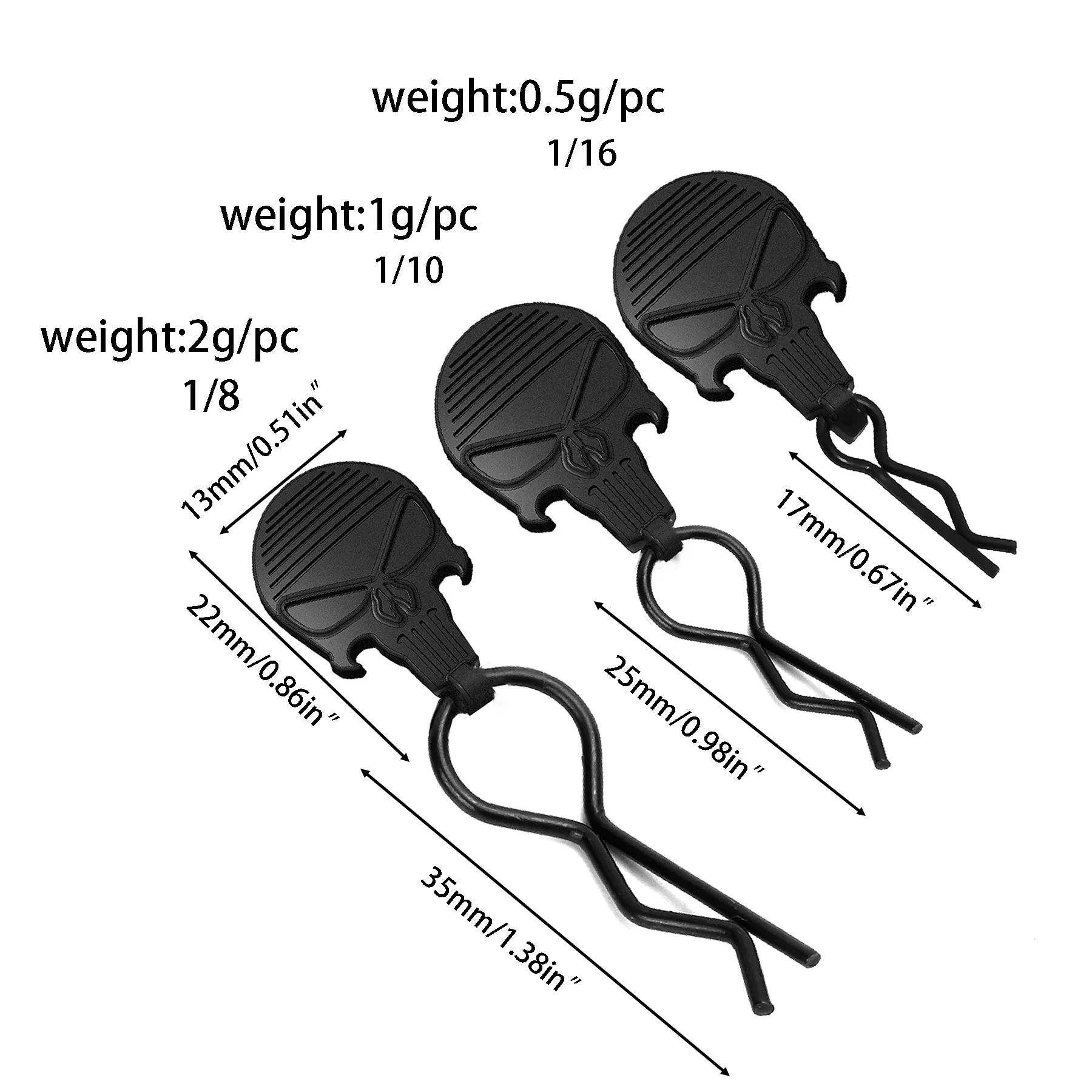 15 Universal RC Car Body Clips W/Pull Tabs Black or White R Pins for 1/8/10/16 Scale Losi Arrma Axial and All 1/8 Redcat HPI HSP