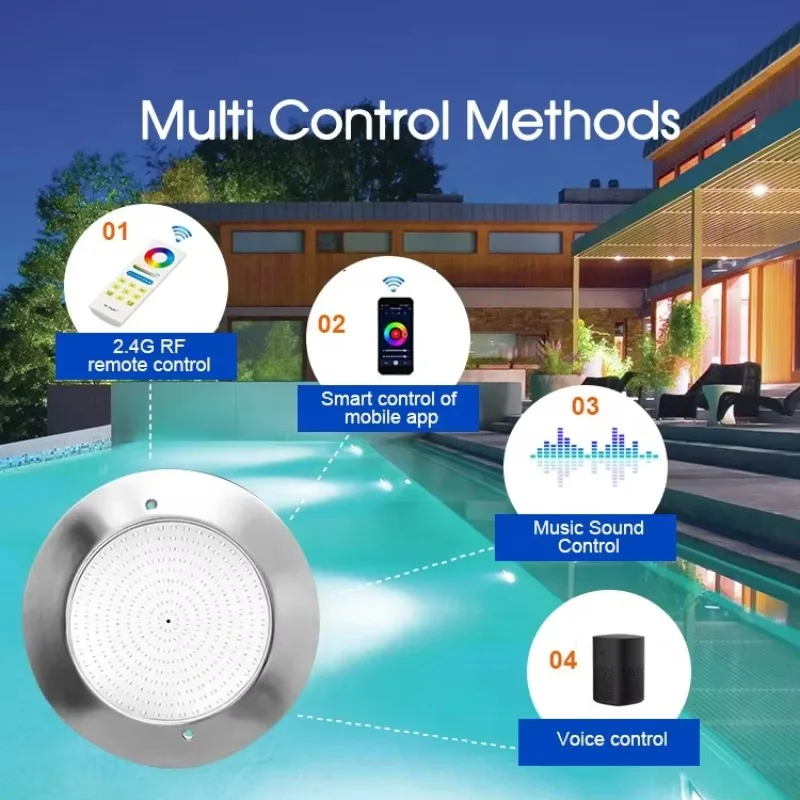 DC 12V Thin Slim Pool Lamp Color Underwater Flat Tuya Wifi Smart APP Ip68 Waterproof Led Rgb Swimming Pool Lights