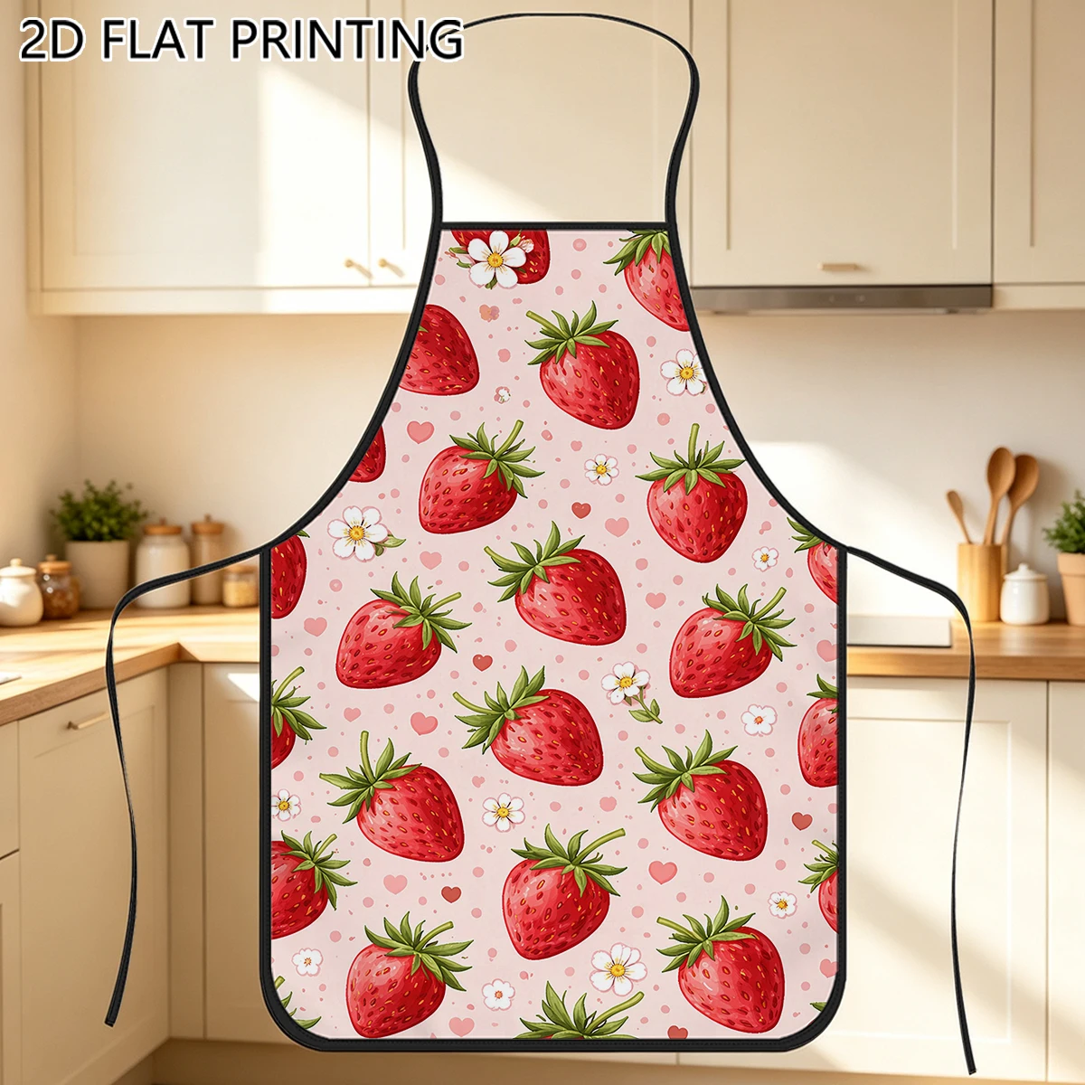 Kitchen Baking Background - 1 stuk schort met aardbeibloemen en