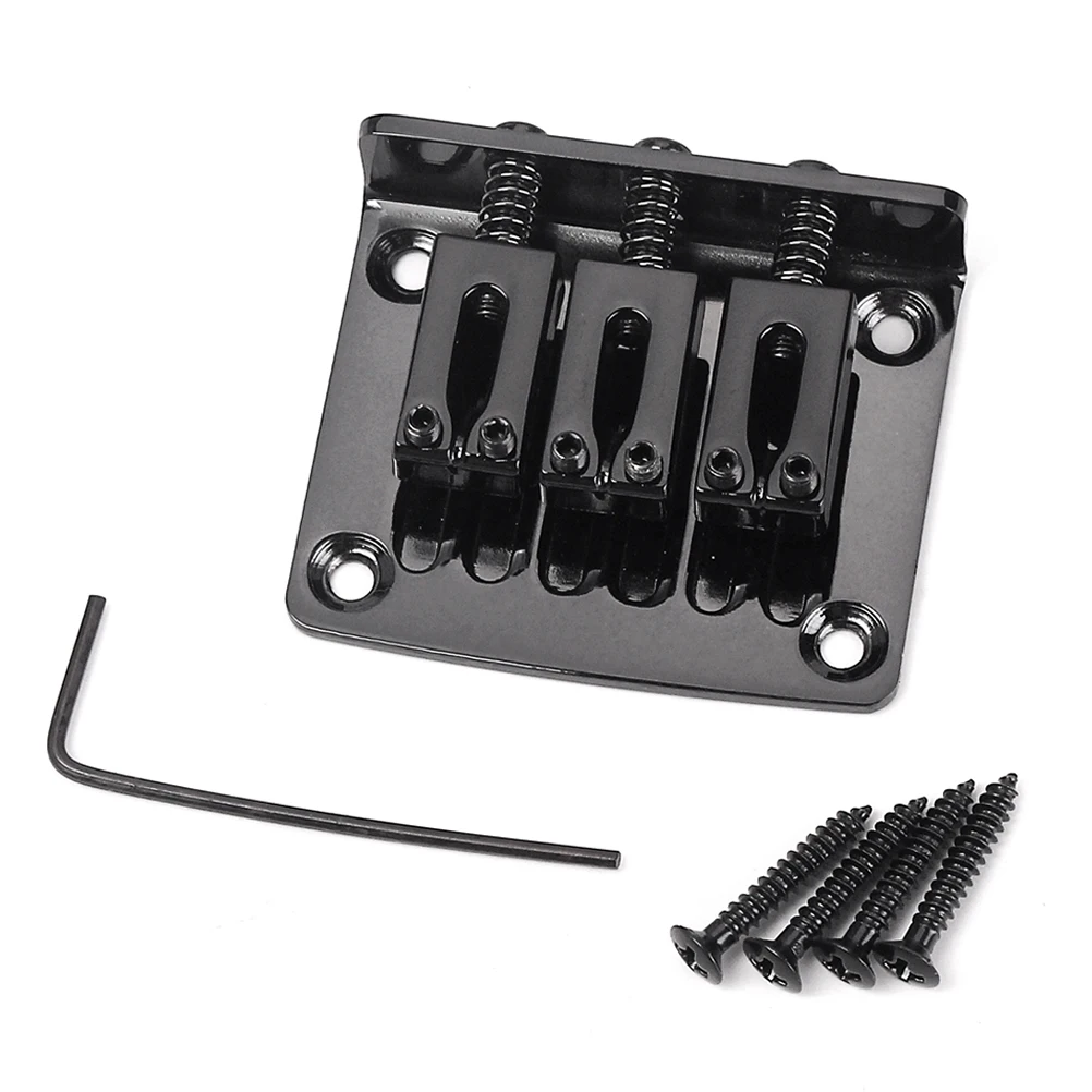 

3 String Guitar Bridge Vintage Style 4 Screws Metal Durable Sweet Tone Height Adjustable Strings Top Load Jazz Box