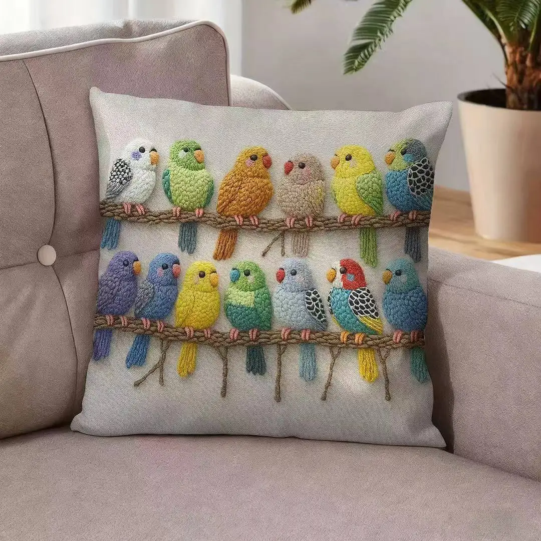VIKAMA Handgefertigter bunter Vogel-Kissenbezug für Zuhause, Wohnzimmer, Sofa, Kissenbezug, dekorativer Kissenbezug