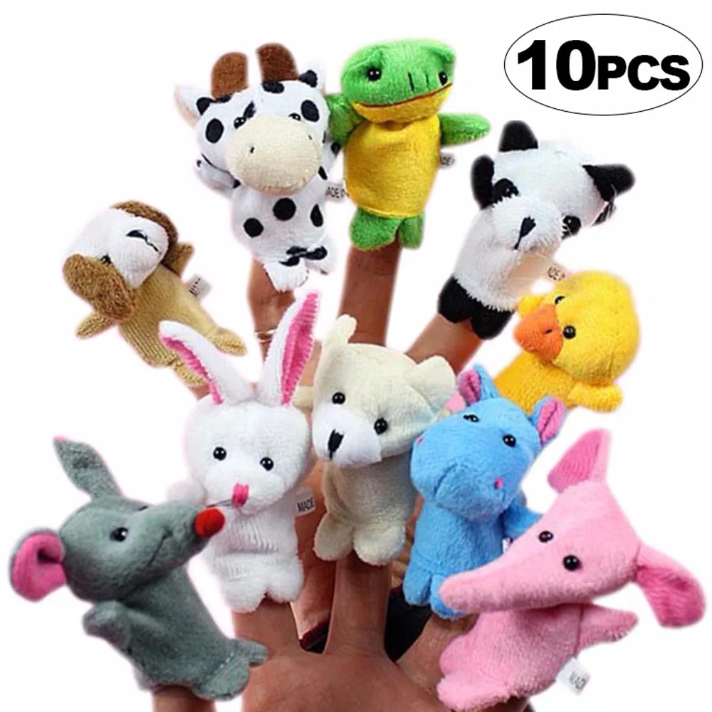 10pcs/set Cute Animal Plush Finger Doll Kids Early Education Puzzle Finger Toys Parent-child Interactive Cartoon Doll Game Props