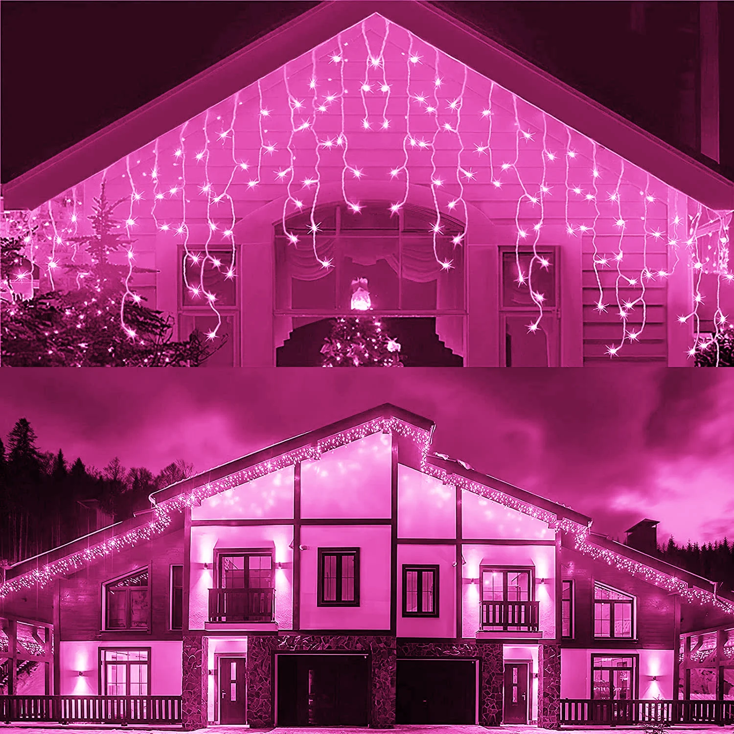 Christmas Decorations 2024 Street Garland For The House New Year Icicle Curtain Led Lights Pink Decor Fairy Lights With Remote