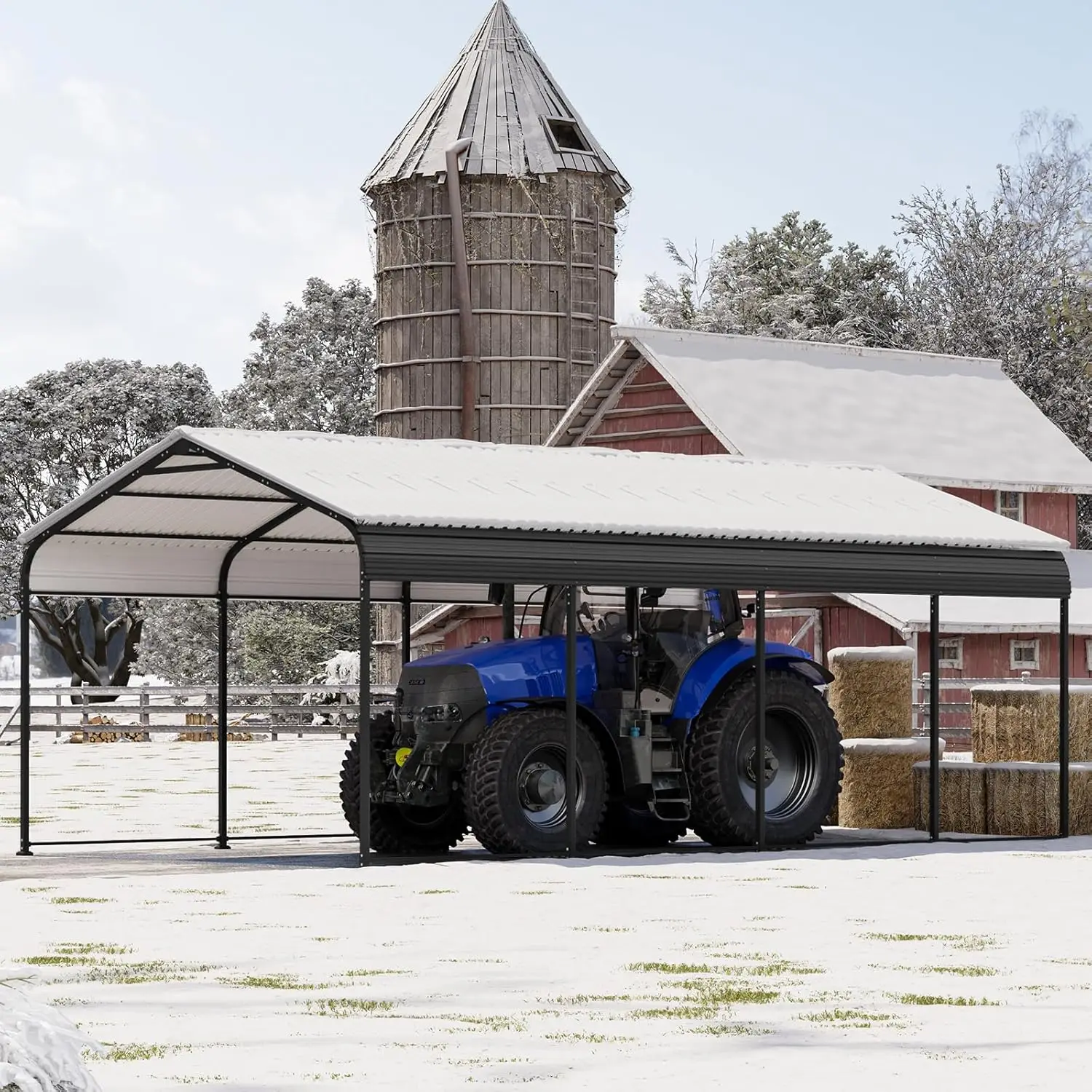 12x20 FT Metal Carport, Heavy Duty Carport Canopy 12'W x 20'D x 8.8'H Metal Garage Building Car Ports Shed for Car