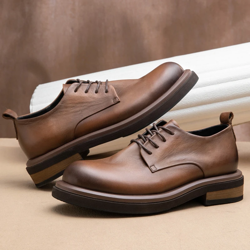 

Vintage Mens Formal Shoes Luxury Genuine Leather 2025 Handmade Quality British Trend Black Round Toe Wedding Social Shoes Man
